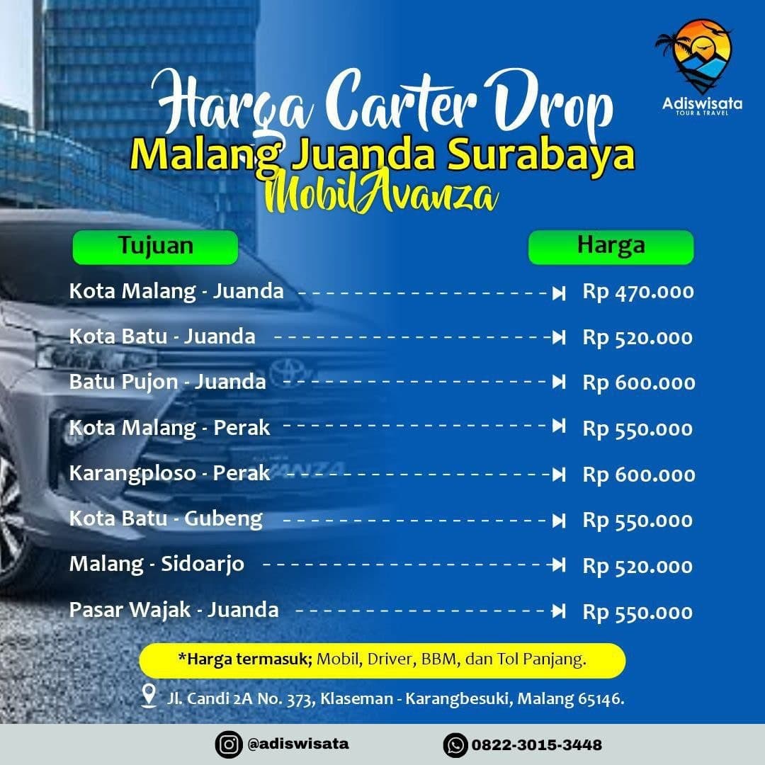 Harga DROP Juanda Malang & Sekitarnya Mulai 470 Ribu